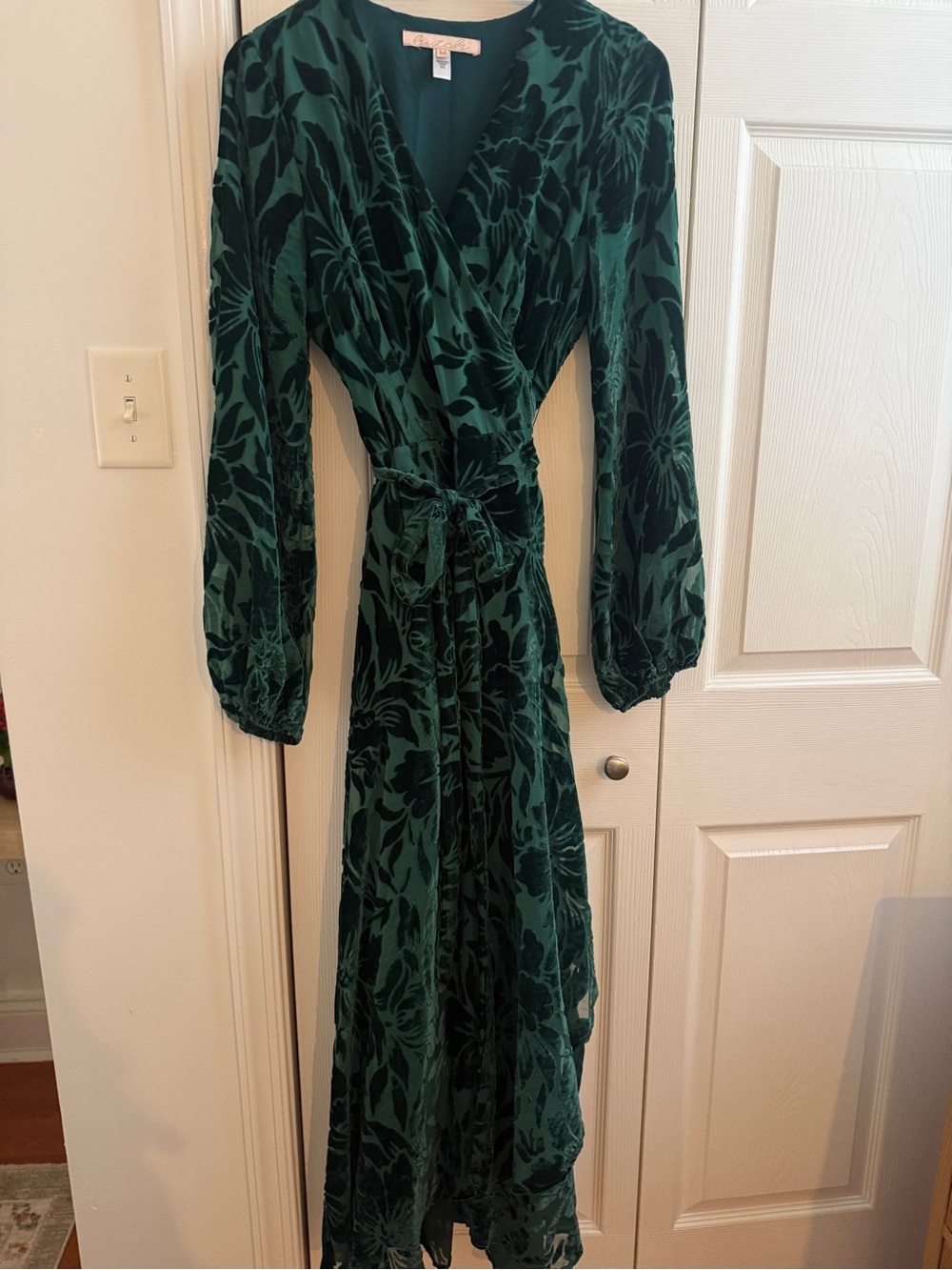 Hutch Emerald Green Velvet Burnout Maxi Wrap Dress